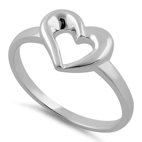 Sterling Silver High Polish Cut Heart Ring