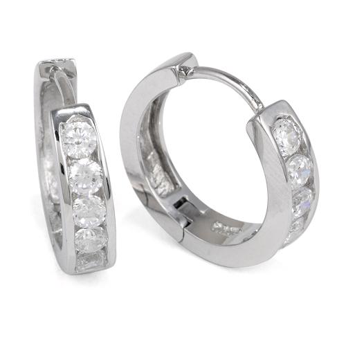 Sterling Silver Hoop CZ Earrings