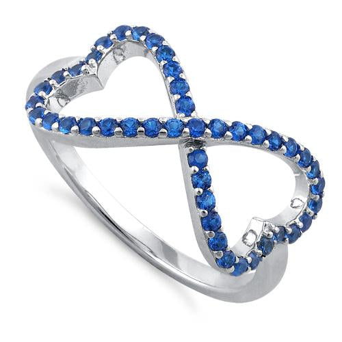 Sterling Silver Infinity Heart Blue Spinel CZ Ring