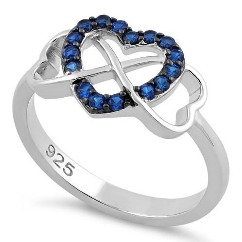 Sterling Silver Infinity Heart Blue Spinel CZ Ring