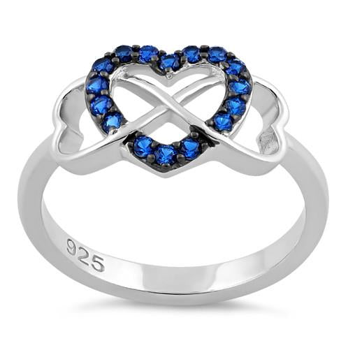 Sterling Silver Infinity Heart Blue Spinel CZ Ring