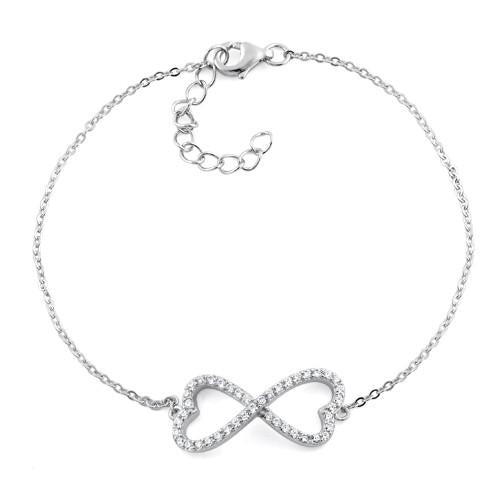 Sterling Silver Infinity Heart CZ Bracelet