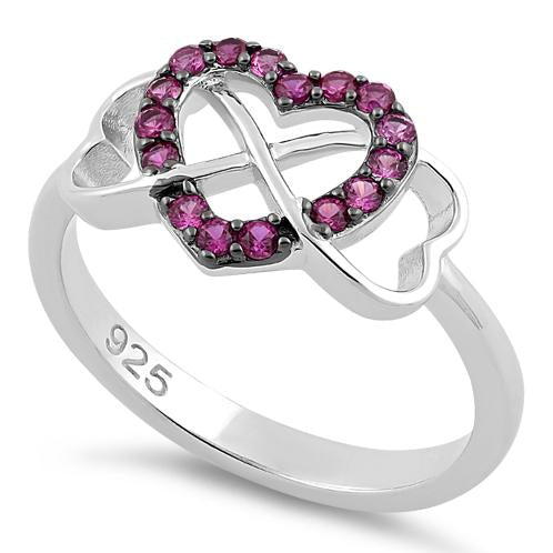Sterling Silver Infinity Heart Ruby CZ Ring