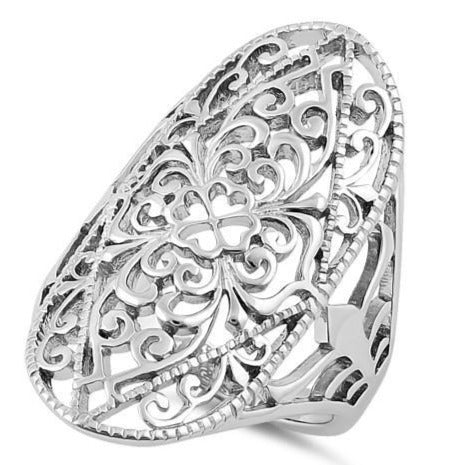 Sterling Silver Intricate Hearts & Vines Ring