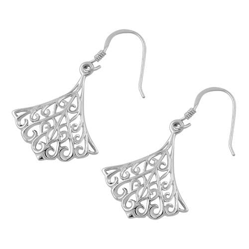 Sterling Silver Intricate Fan Hook Earrings