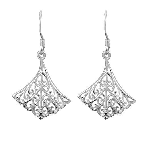 Sterling Silver Intricate Fan Hook Earrings