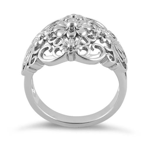Sterling Silver Intricate Flowers Ring for Sale