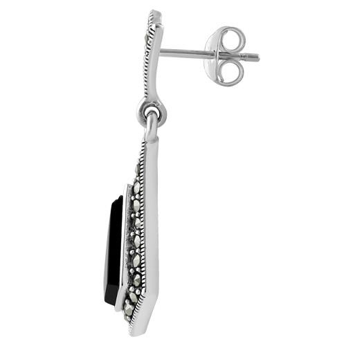Sterling Silver Black Onyx Marcasite Earrings