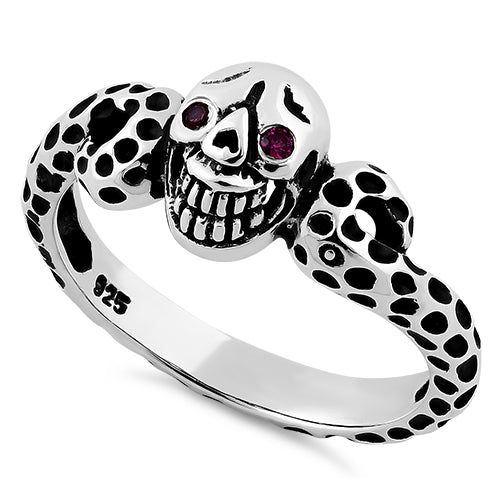 Sterling Silver Ladies Red Eyed Skull Ring