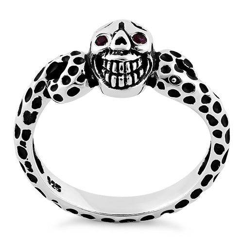 Sterling Silver Ladies Red Eyed Skull Ring