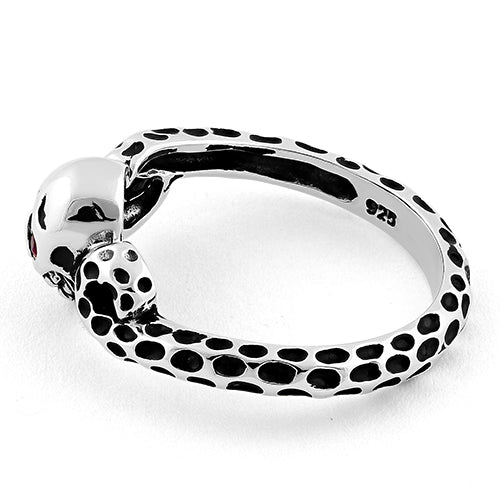 Sterling Silver Ladies Red Eyed Skull Ring