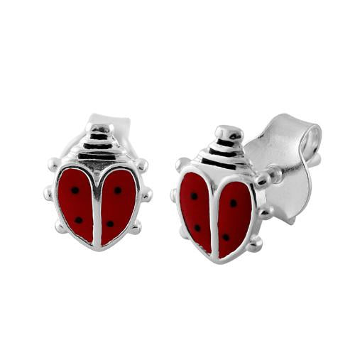 Sterling Silver Red Enamel Ladybug Earrings