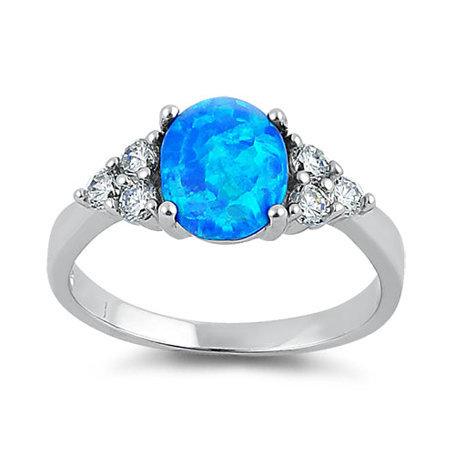 Sterling Silver Large Oval Blue Lab Opal CZ Ring