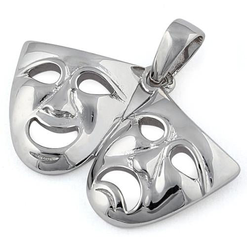 Sterling Silver Laughing Sad Mask Pendant