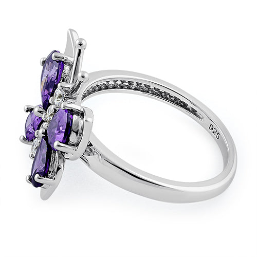 Sterling Silver Amethyst Butterfly CZ Ring