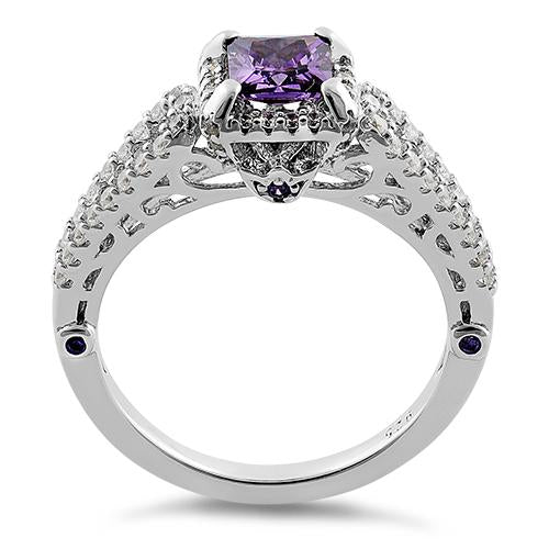 Sterling Silver Lavish Princess Cut Amethyst CZ Ring