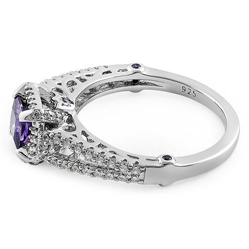 Sterling Silver Lavish Princess Cut Amethyst CZ Ring