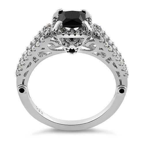 Sterling Silver Lavish Princess Cut Black CZ Ring