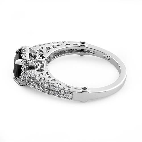 Sterling Silver Lavish Princess Cut Black CZ Ring