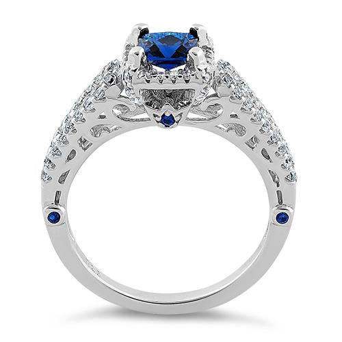 Sterling Silver Lavish Princess Cut Blue Spinel CZ Ring