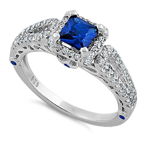 Sterling Silver Lavish Princess Cut Blue Spinel CZ Ring