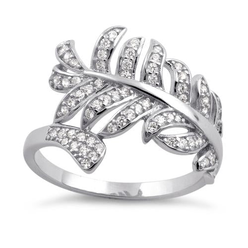 Sterling Silver Leaf Clear CZ Ring