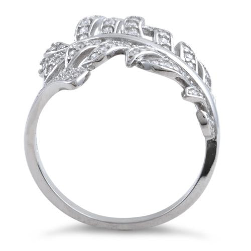 Sterling Silver Leaf Clear CZ Ring