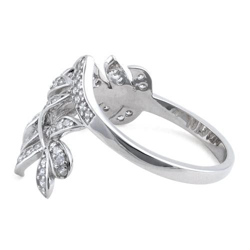 Sterling Silver Leaf Clear CZ Ring