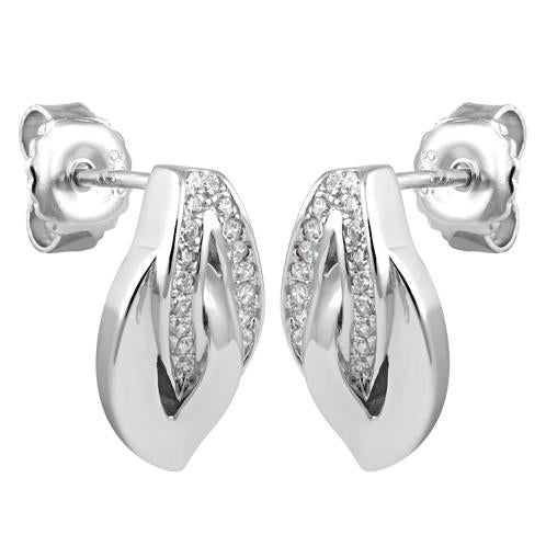 Sterling Silver Leaf CZ Earrings