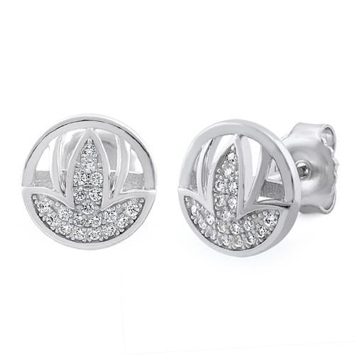Sterling Silver Leaf CZ Earrings