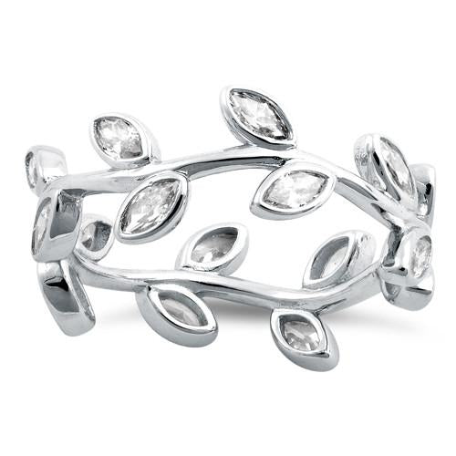 Sterling Silver  Leaves Clear CZ Ring