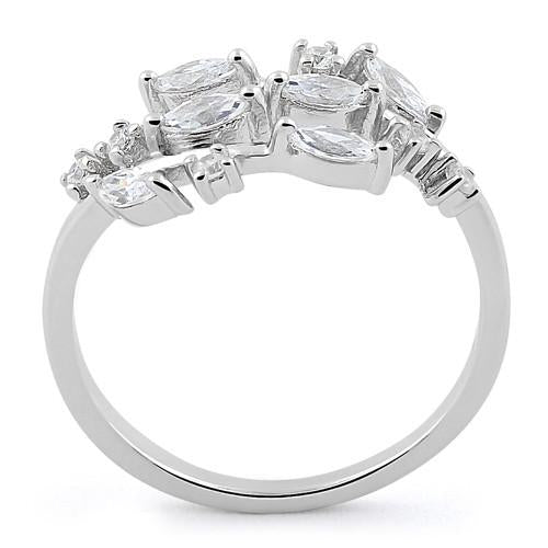 Sterling Silver Leaves CZ Ring