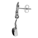 Sterling Silver Leaves Drop Oval Black Onyx Marcasite Earrings