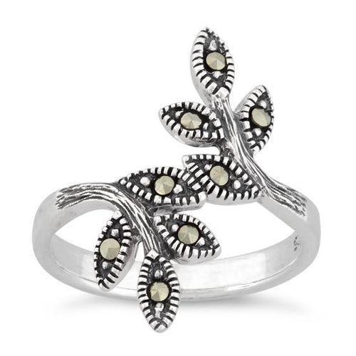 Sterling Silver Leaves Marcasite Ring