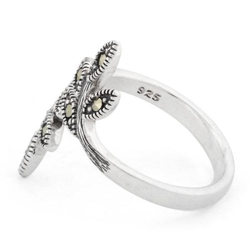 Sterling Silver Leaves Marcasite Ring