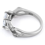Sterling Silver Leaves Vines Princess Cut Clear CZ Ring