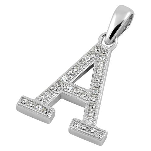 Sterling Silver Letter A CZ Pendant