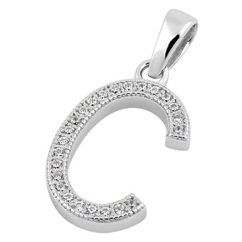 Sterling Silver Letter C CZ Pendant