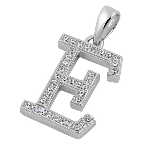 Sterling Silver Letter E CZ Pendant