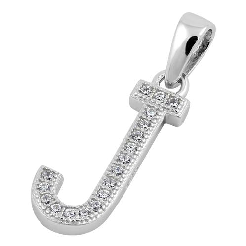 Sterling Silver Letter J CZ Pendant