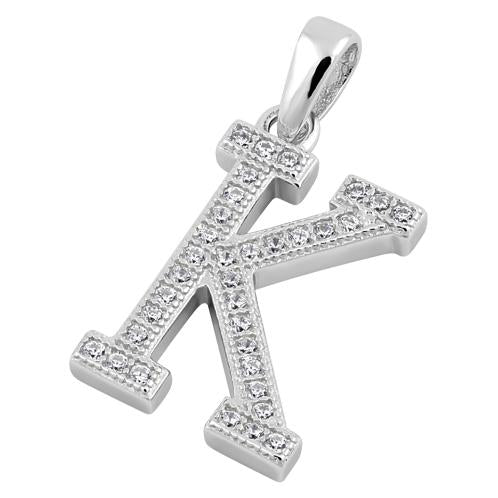 Sterling Silver Letter K CZ Pendant