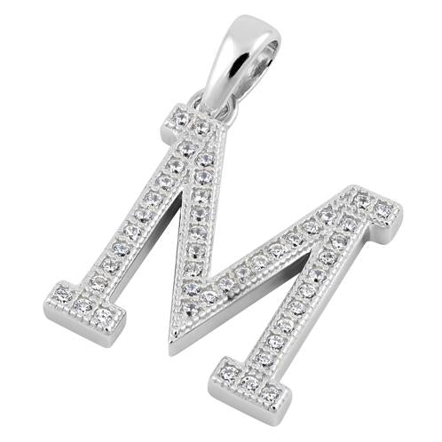 Sterling Silver Letter M CZ Pendant