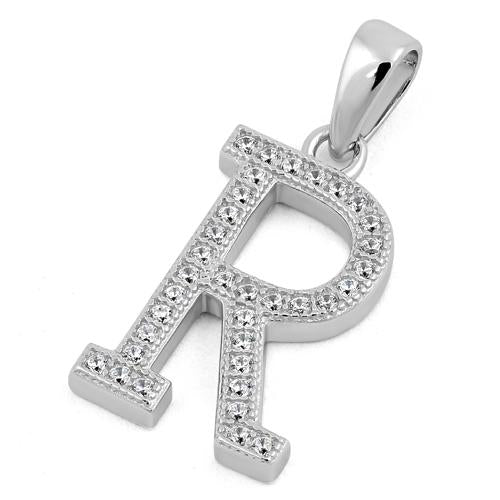 Sterling Silver Letter R CZ Pendant