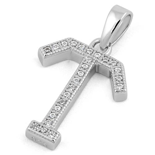 Sterling Silver Letter T CZ Pendant