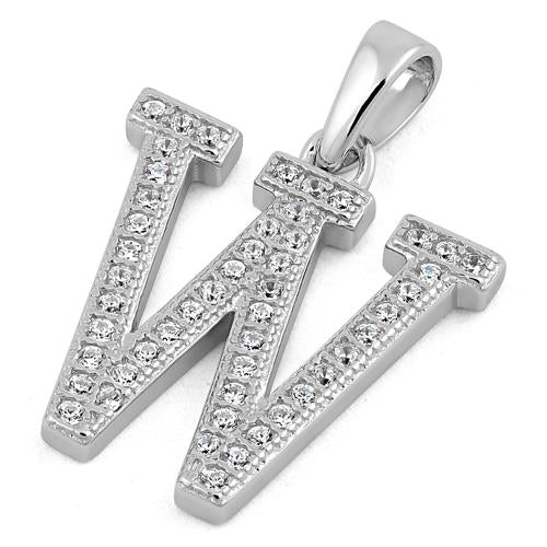 Sterling Silver Letter W CZ Pendant