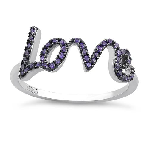 Sterling Silver Love Amethyst CZ Ring