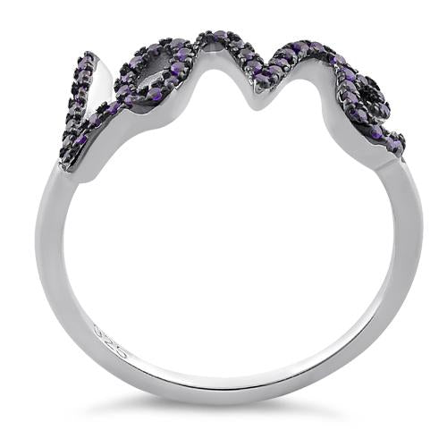 Sterling Silver Love Amethyst CZ Ring