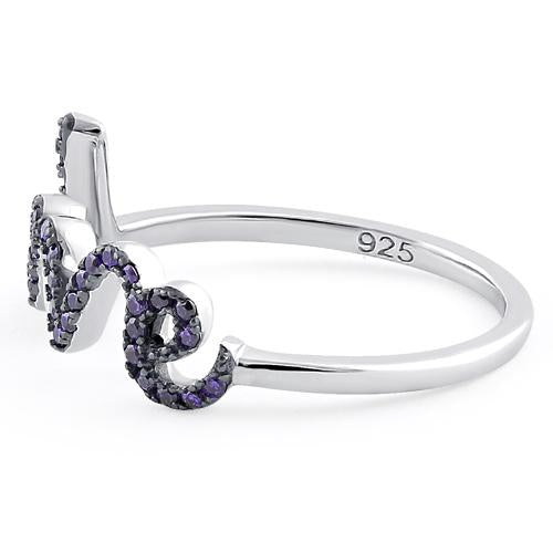 Sterling Silver Love Amethyst CZ Ring