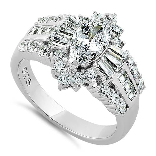 Sterling Silver Majestic Marquise Cut Clear CZ Engagement Ring