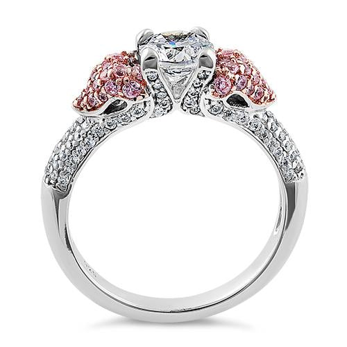 Sterling Silver Majestic Two Tone Rose Gold Plated Round Cut Clear & Pink CZ Ring